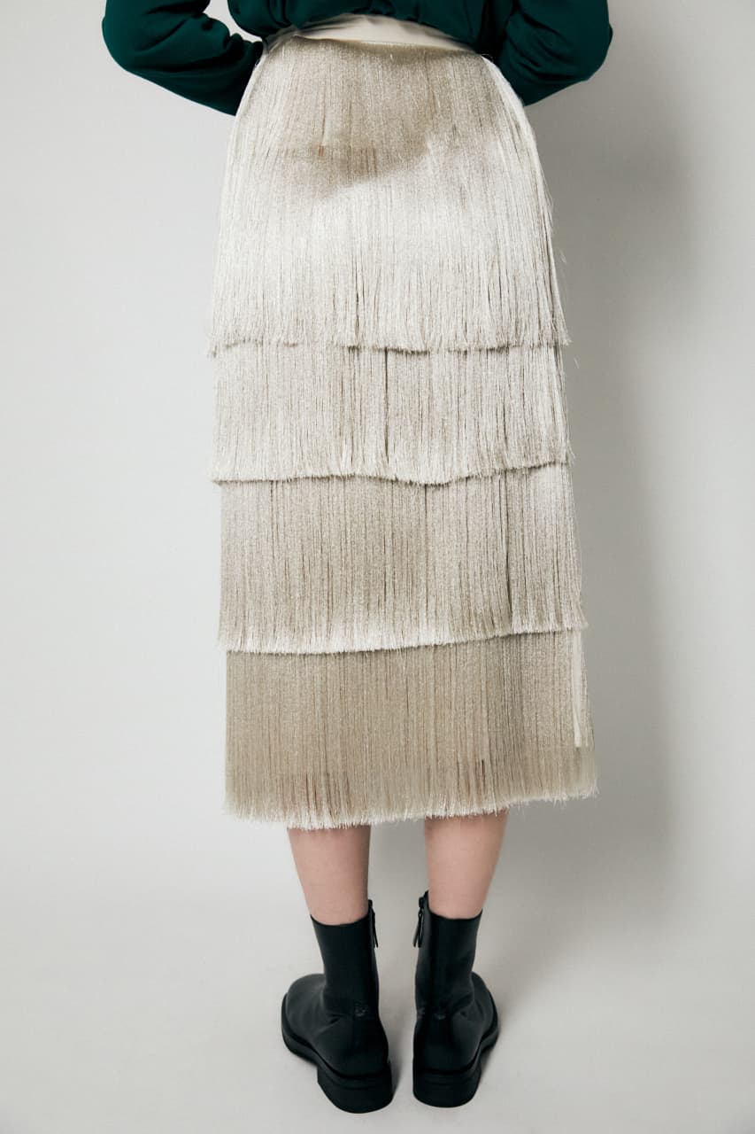 Fornia High Rise Embellished Fringe Trim Skirt