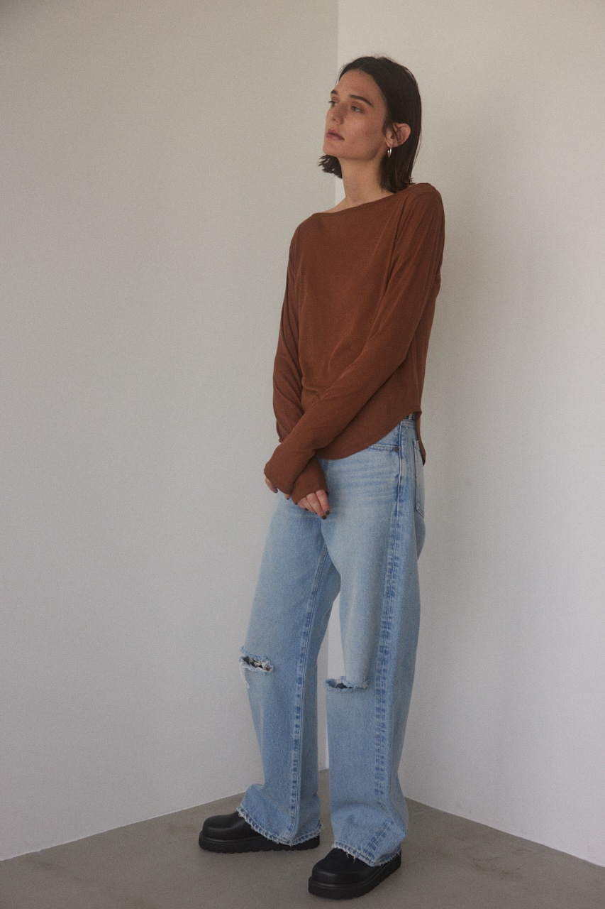 BLACK BY MOUSSY | boat neck sheer tops (Tシャツ・カットソー(長袖