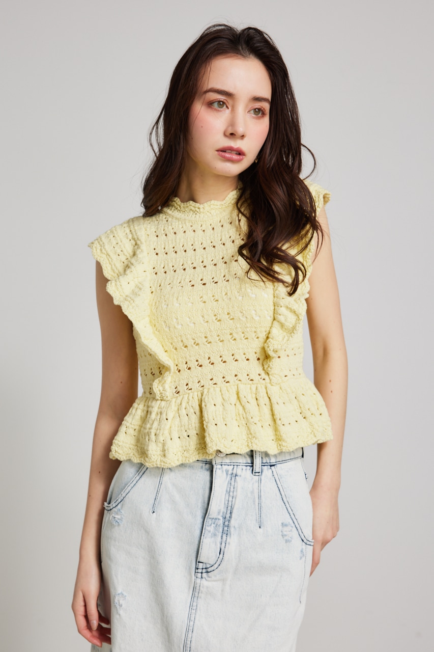 rienda | フリルクロシェKnit TOP (ニット ) |SHEL'TTER WEBSTORE