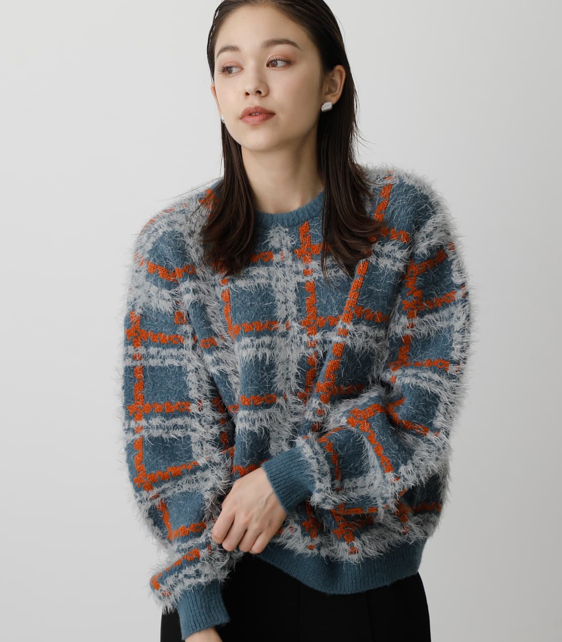 SHAGGY CHECK KNIT TOPS