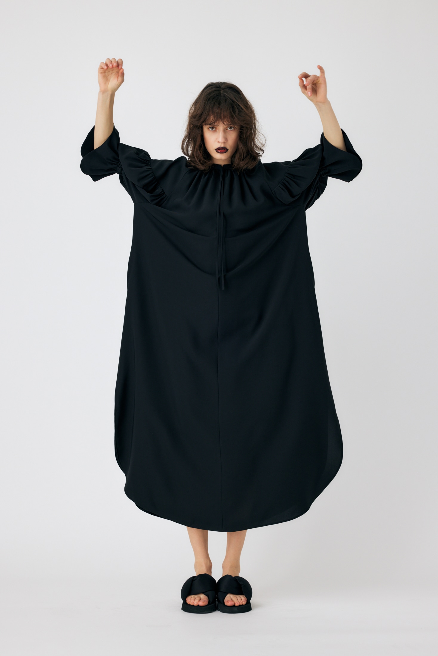 ENFOLD   DESIGN-CUFF DRESS デザインカフドレス　黒38お店クリーニング済み