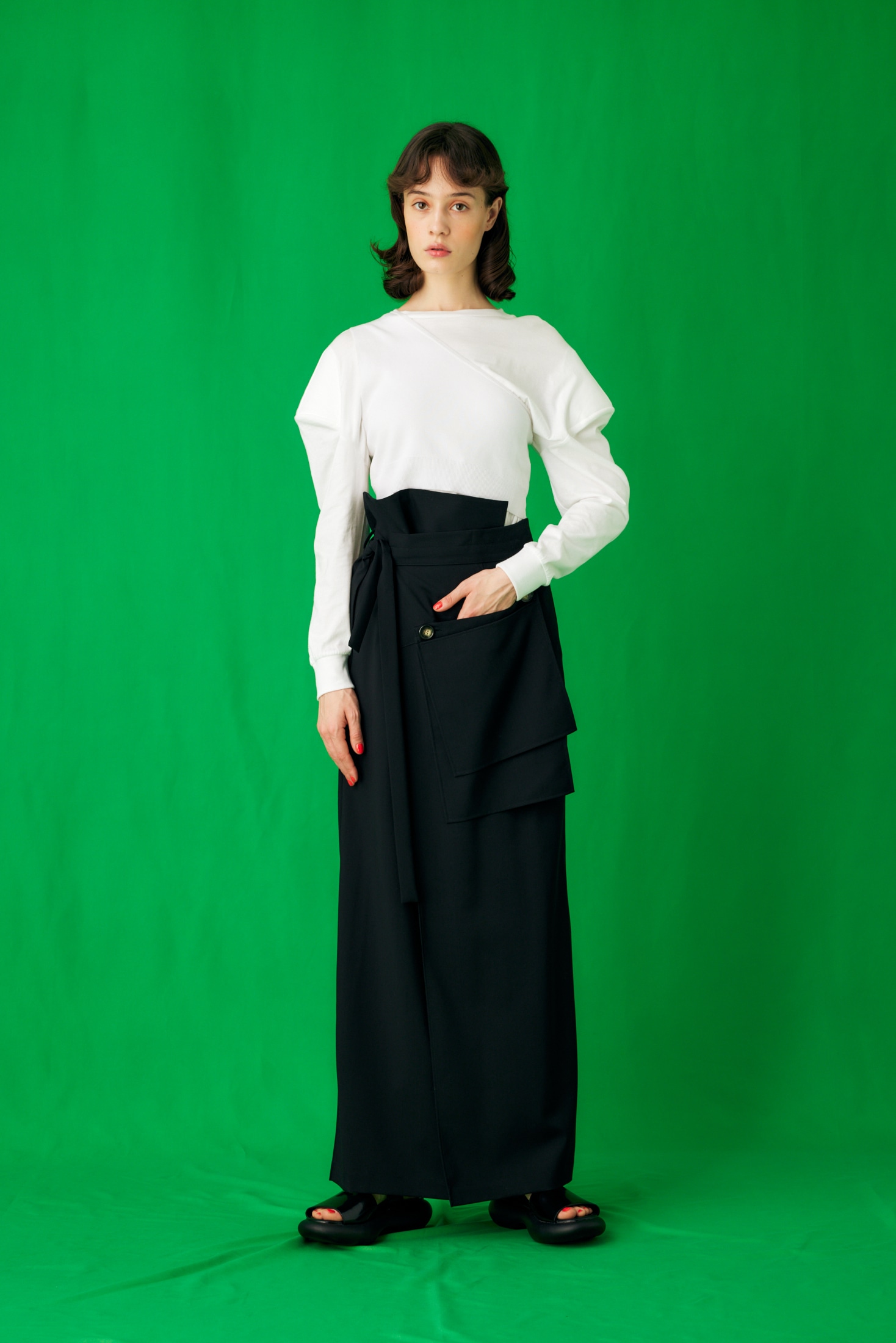 L'Or Pencil Wrap Skirt black - ロングスカート