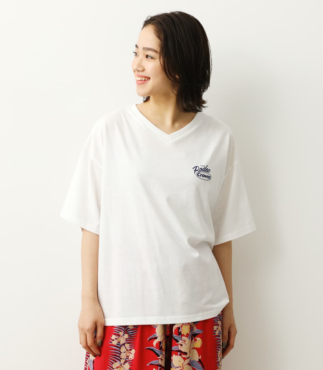 Mix big VネックTシャツ