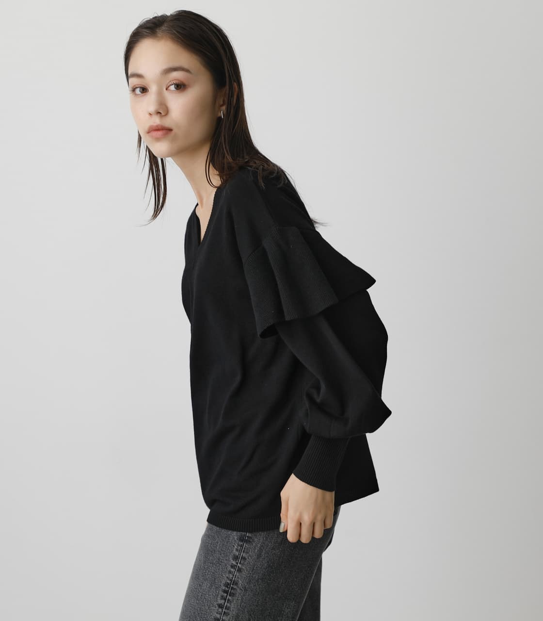 2WAY RUFFLE KNIT TOP - カーディガン