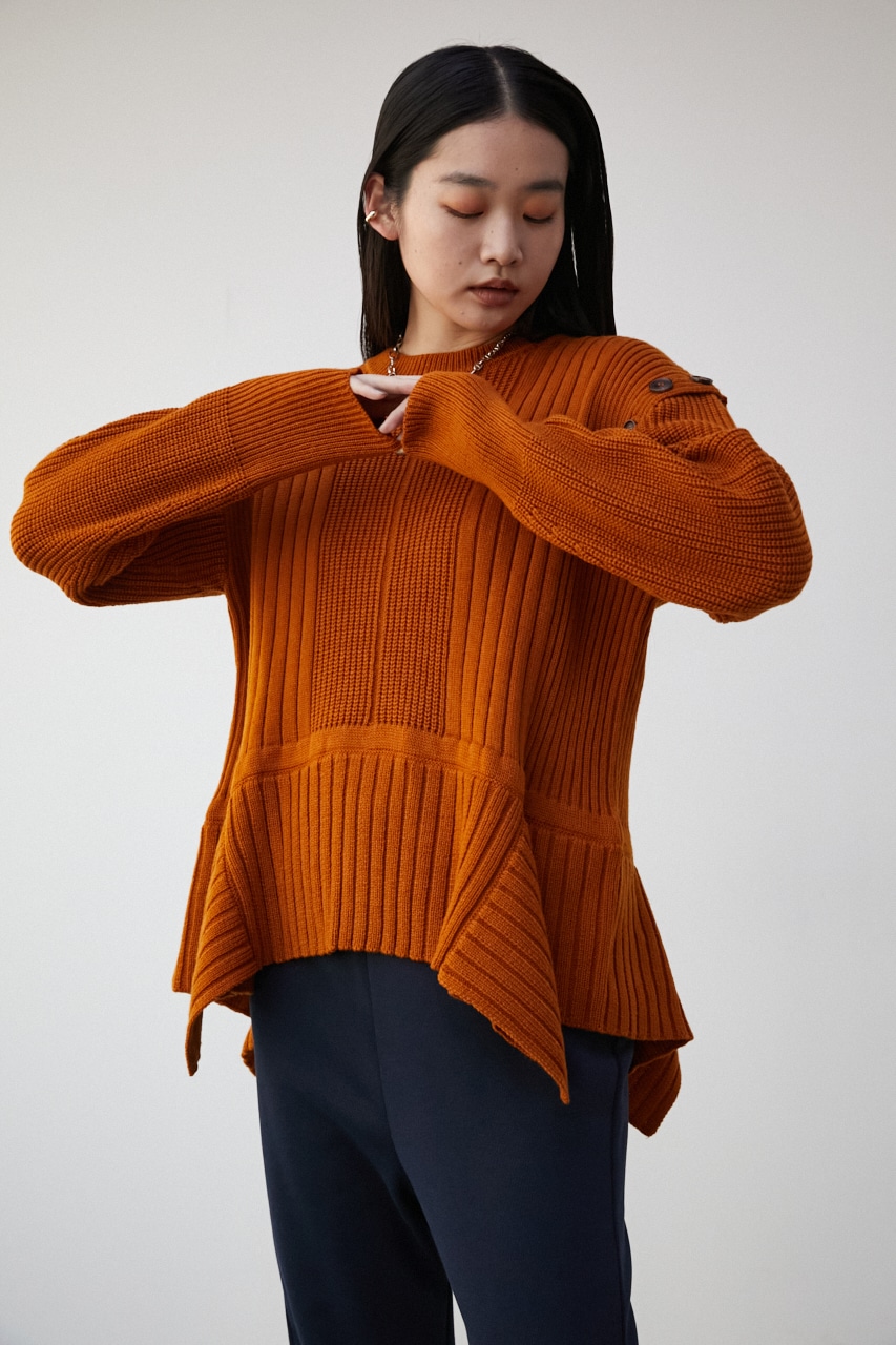 AZUL BY MOUSSY | ASYMMETRY HEM RANDOM RIB KNIT (ニット ) |SHEL