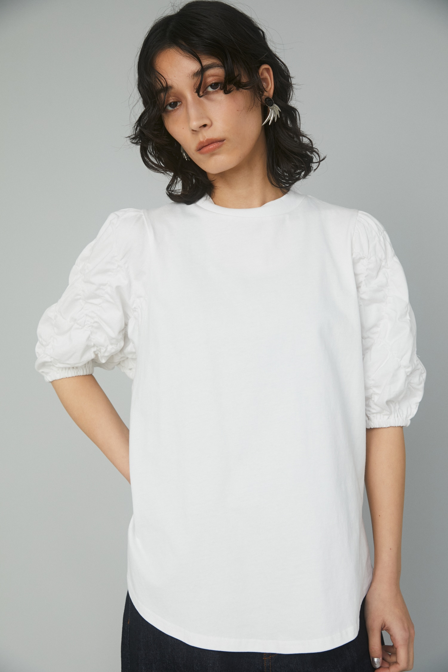 HeRIN.CYE | Shirring volume sleeve tee (Tシャツ・カットソー(半袖