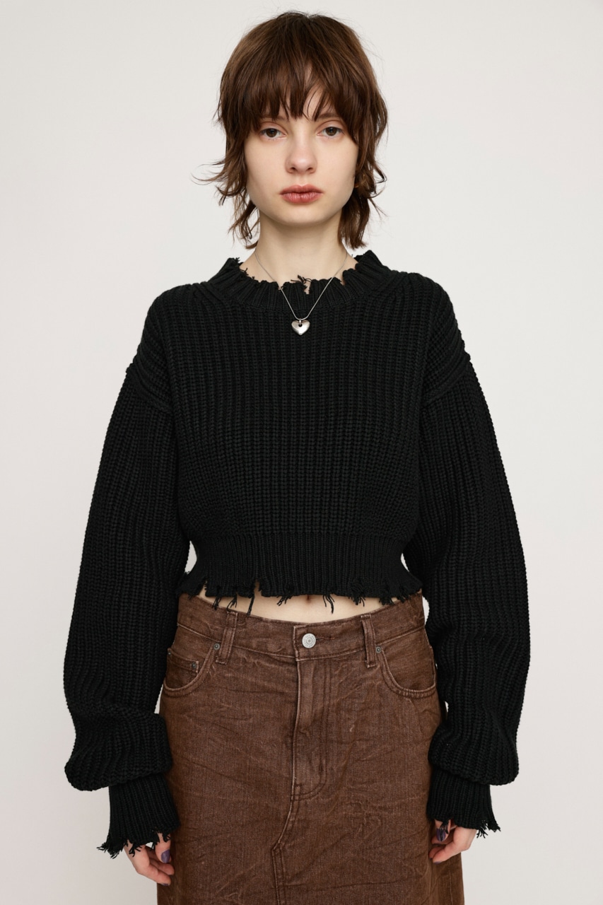 DAMAGE CROPPED KNIT トップス