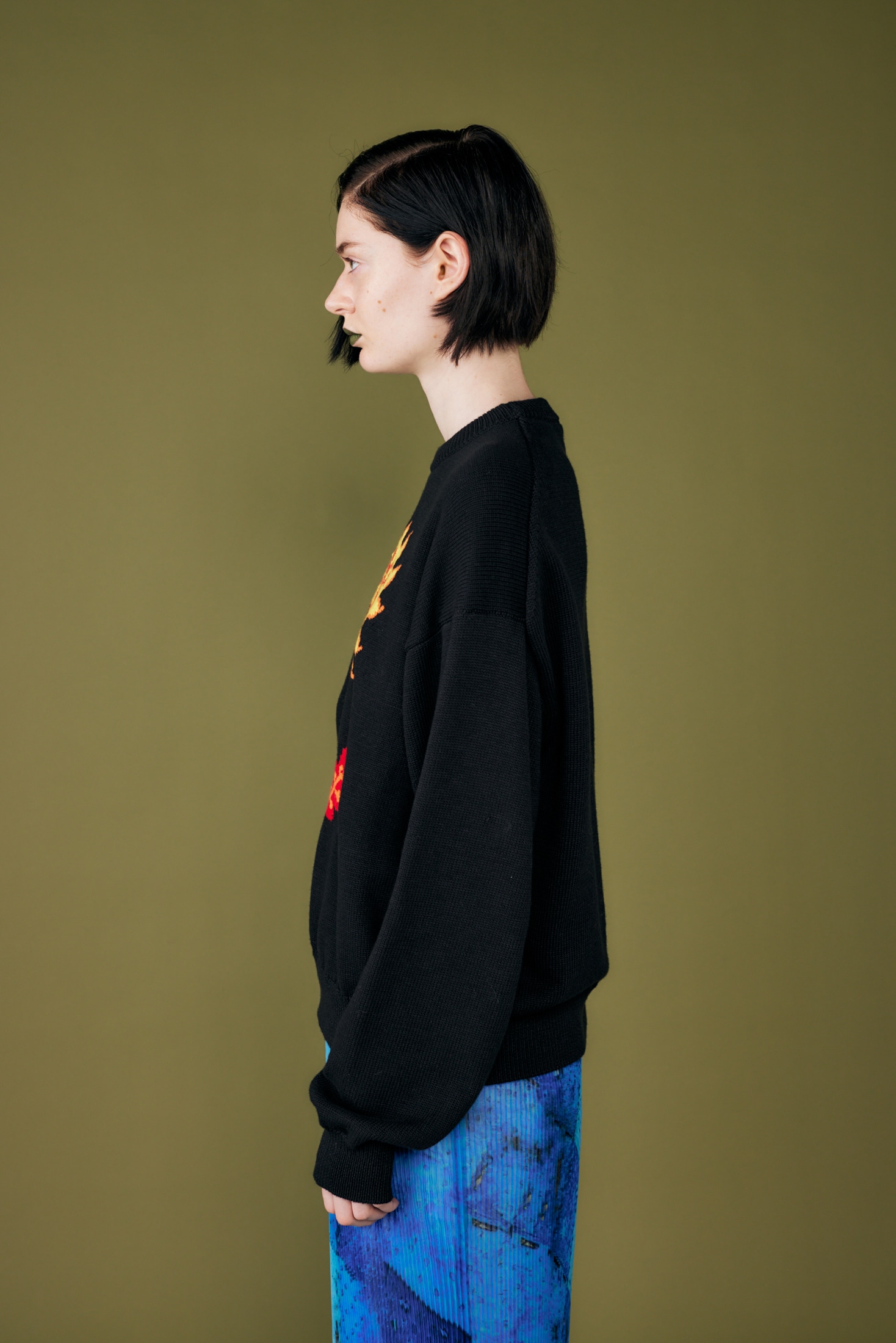 flower intersia pullover｜M｜BLK｜knit wear｜någonstans official