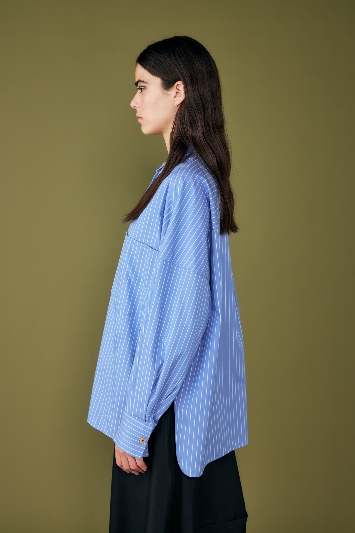 stripe asymmetry-sleeves all-round shirt｜M｜BLU｜shirts and ...