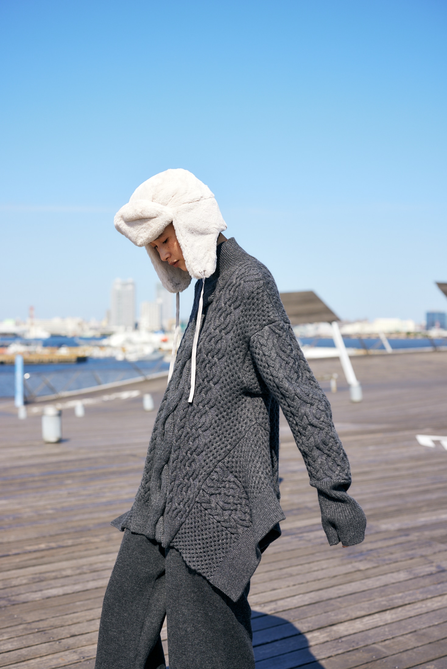 cable asymmetry knit pullover｜M｜WHT｜knit wear｜någonstans