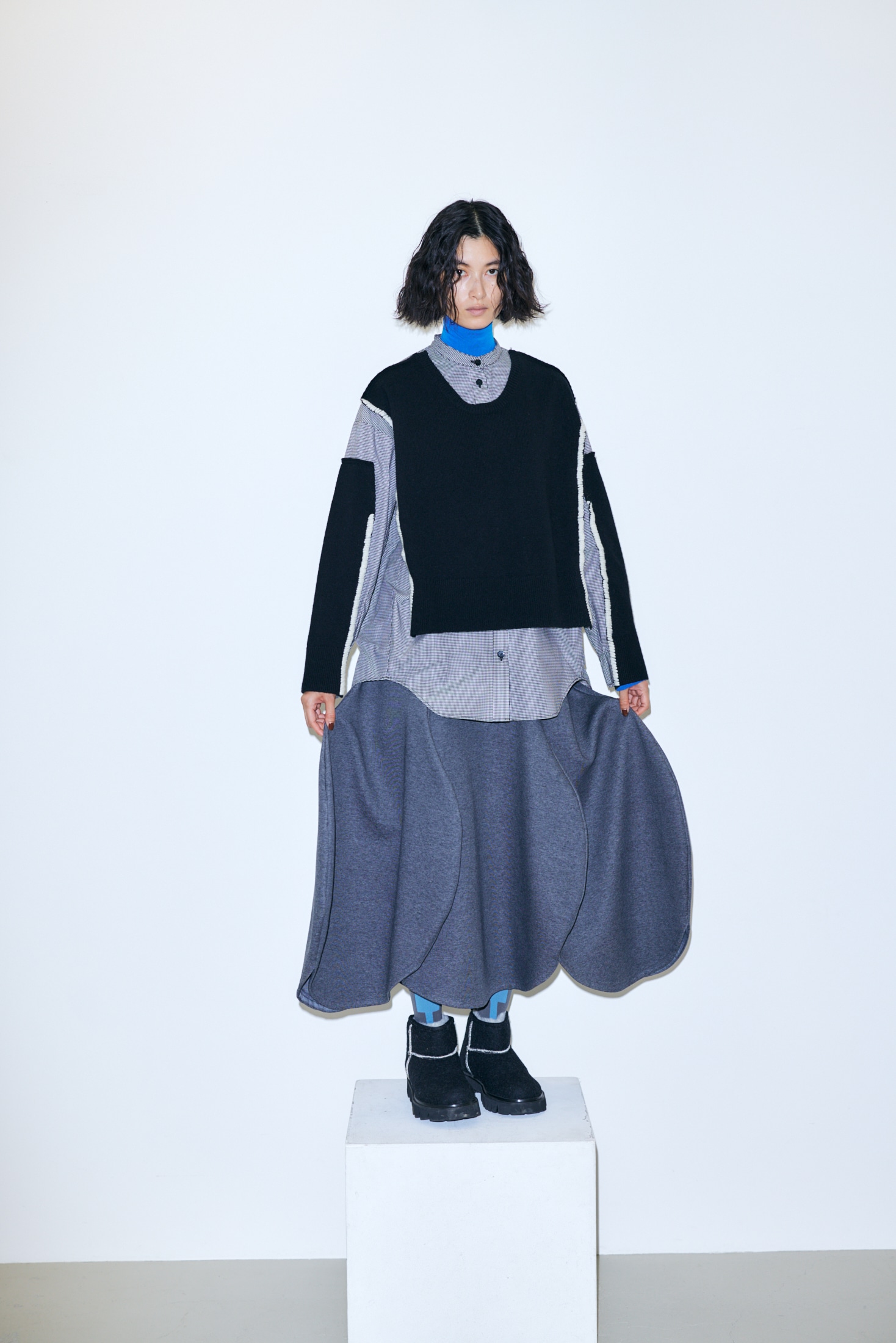 knit combination shirt｜M｜BLK｜knit wear｜någonstans official 