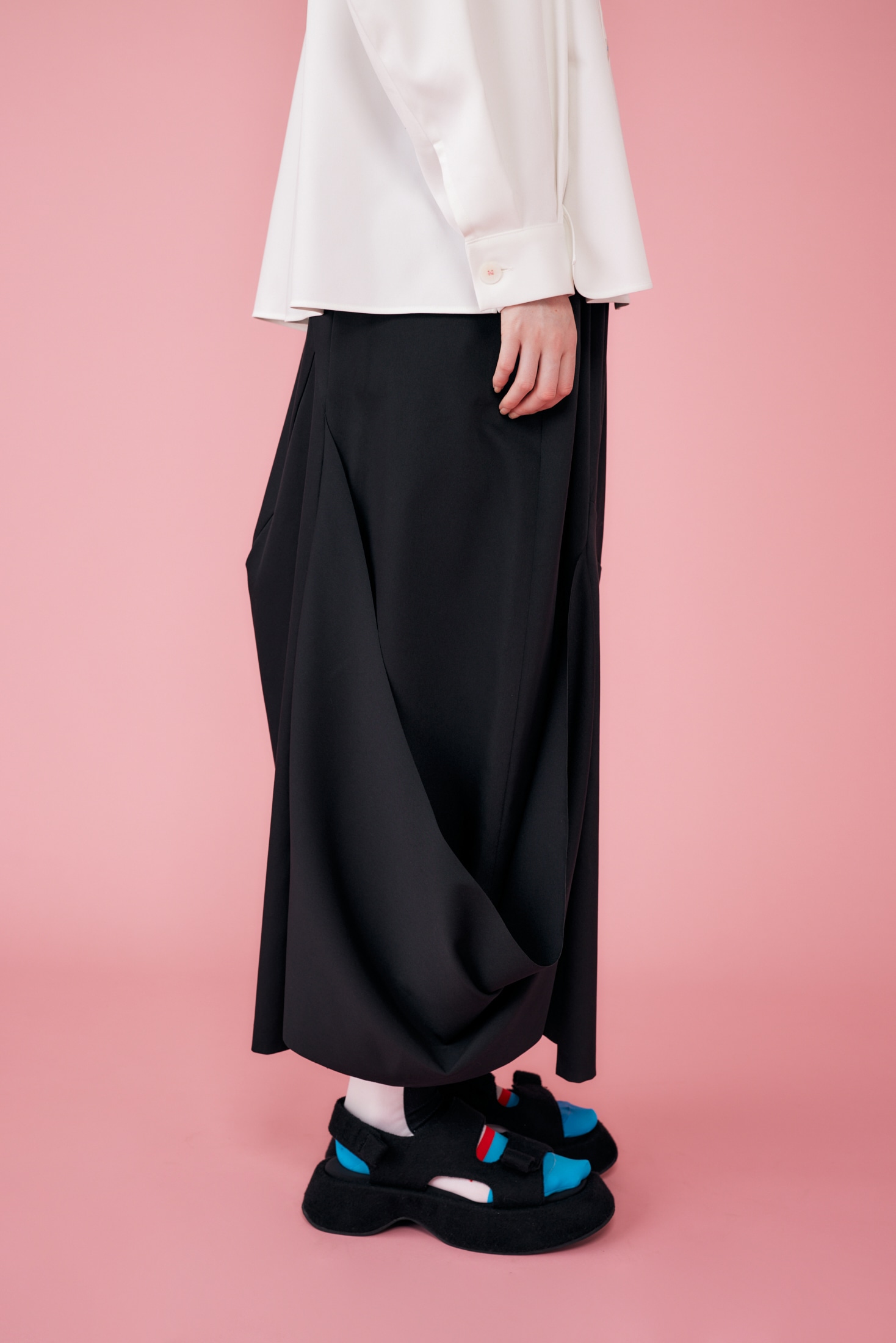 water-repellent asymmetry drape skirt