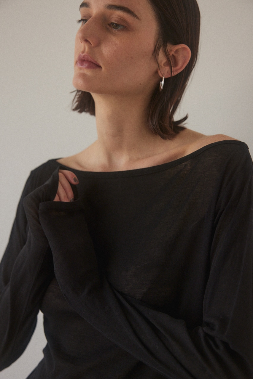 BLACK BY MOUSSY | boat neck sheer tops (Tシャツ・カットソー(長袖