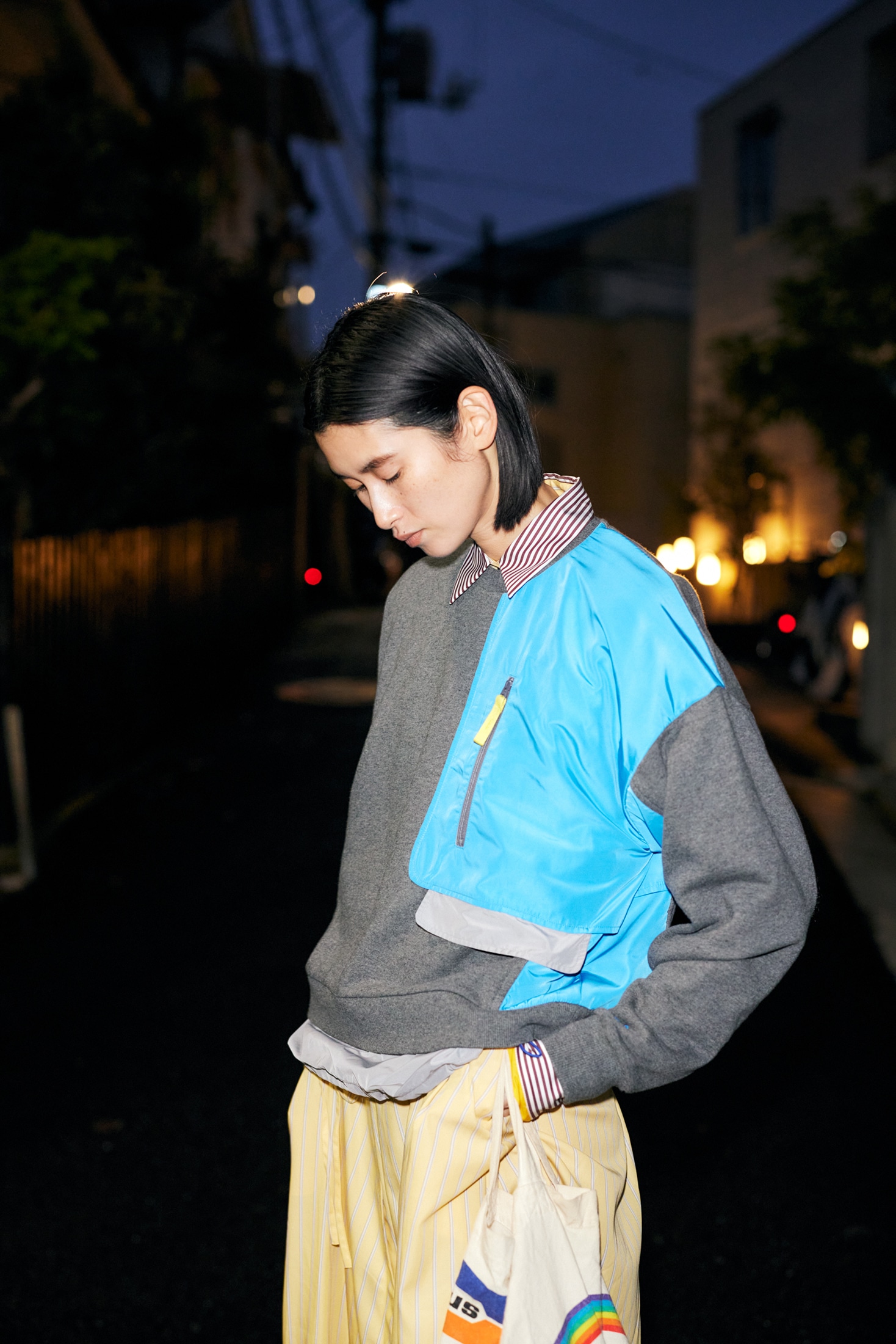 combination crew-neck pullover｜M｜D/NVY｜cut and sewn｜någonstans