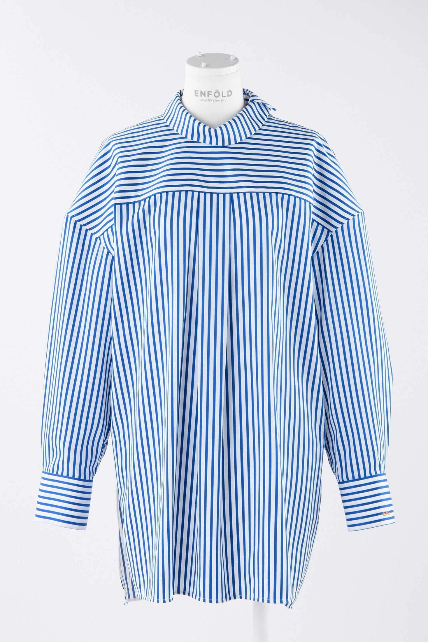 STRIPE STAND-NECK WIDE-SHOULDER SHIRT｜38｜BLU｜SHIRTS AND BLOUSES ...