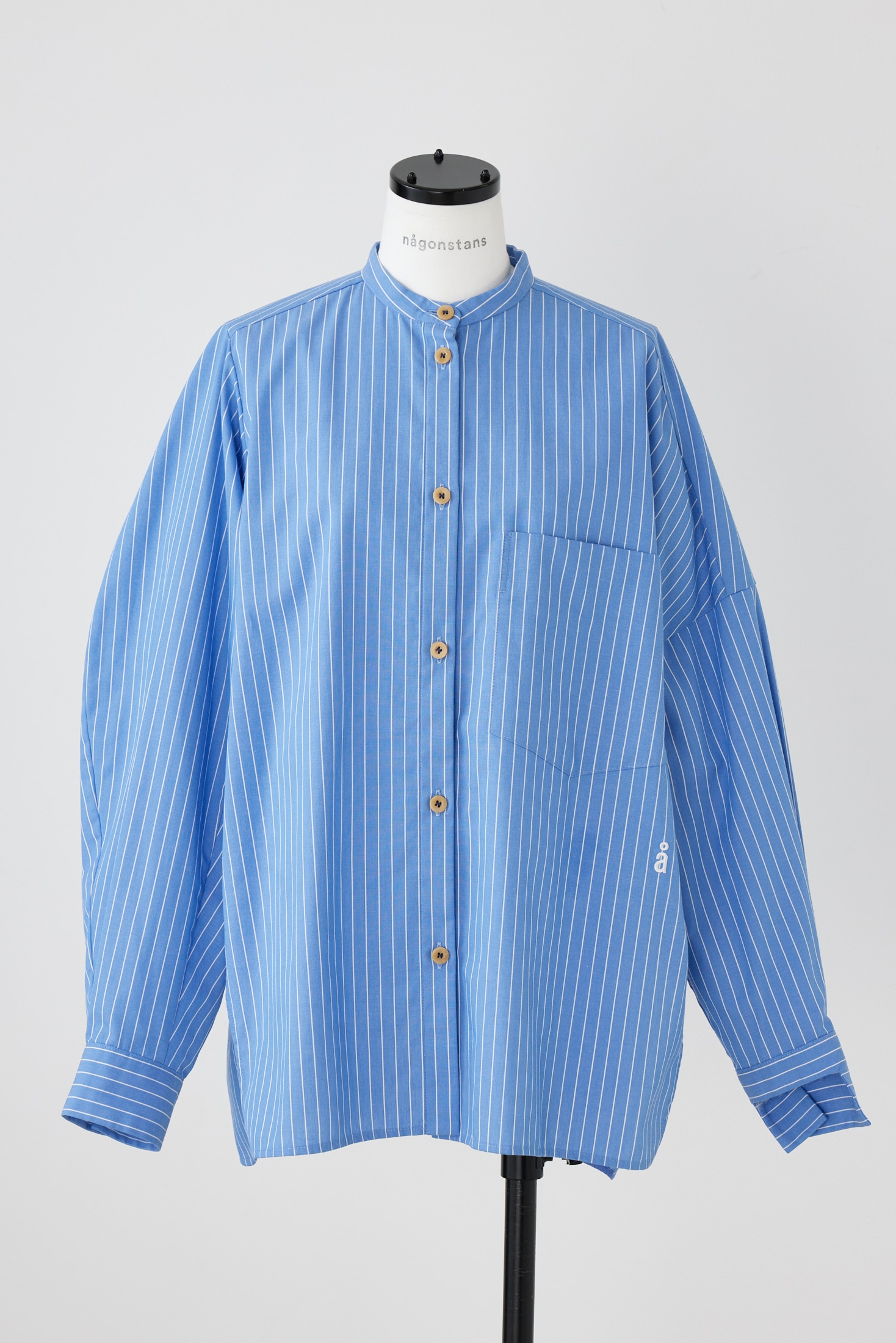 stripe asymmetry-sleeves all-round shirt｜M｜BLU｜shirts and ...