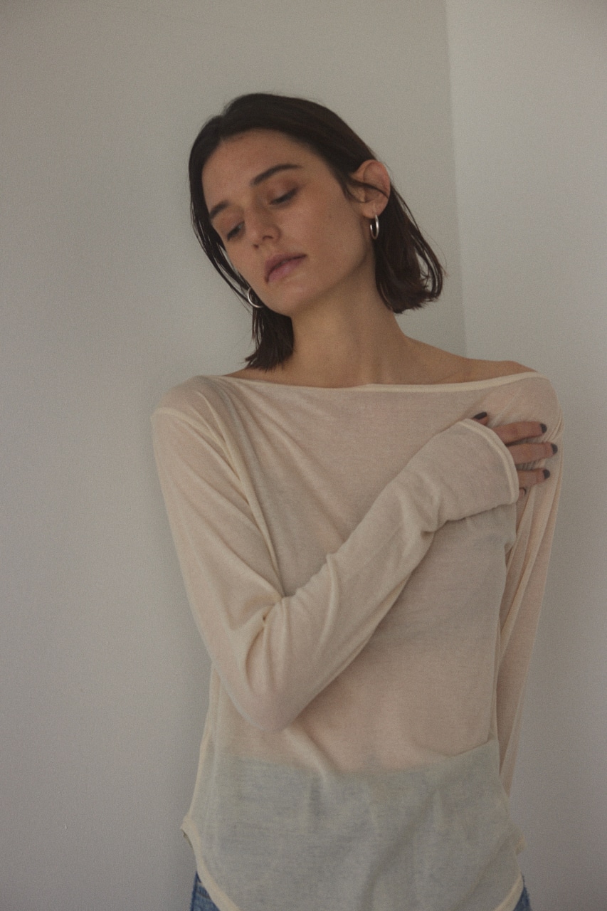 BLACK BY MOUSSY | boat neck sheer tops (Tシャツ・カットソー(長袖