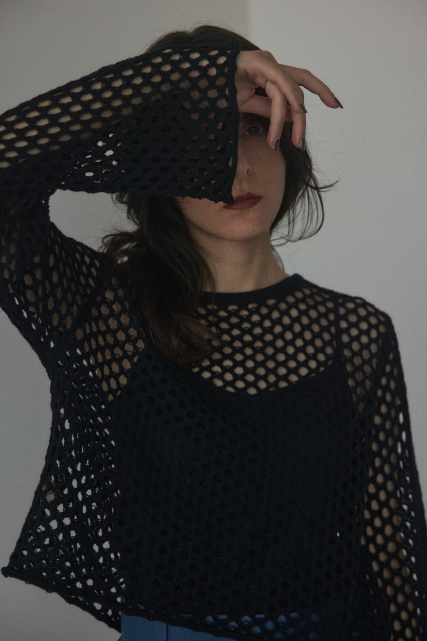 BLACK BY MOUSSY | 2way mesh knit cardigan (カーディガン ) |SHEL 