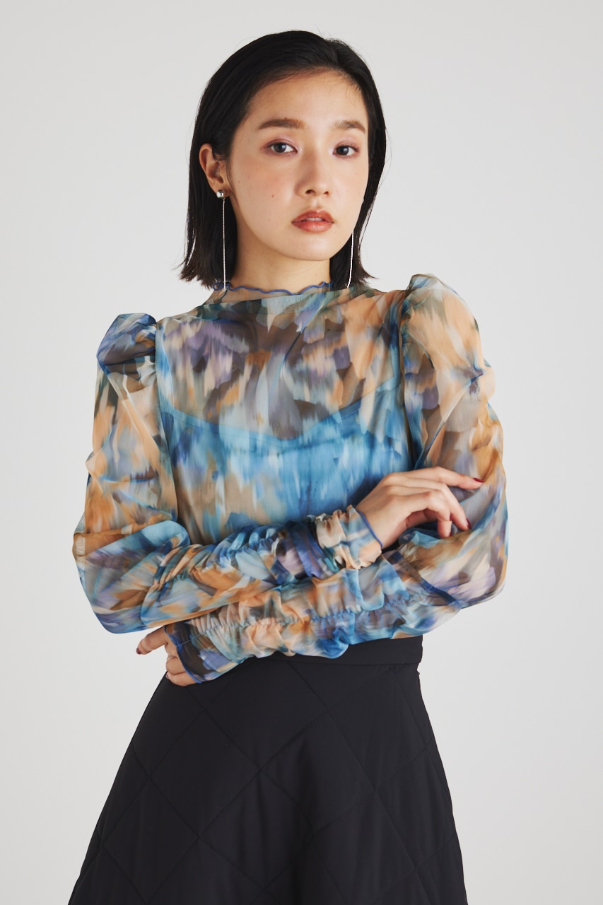 rienda | Blurred flowerシアーパフTOP (Tシャツ・カットソー(長袖