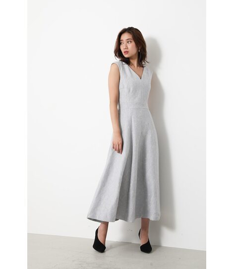 rienda | Deep V／N WAVE Flare DRESS (ワンピース(ロング） ) |SHEL ...