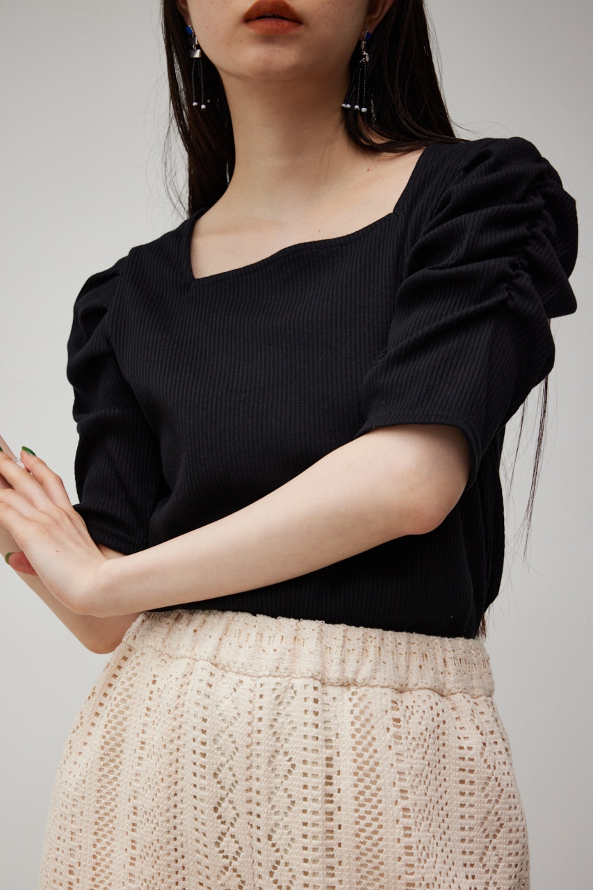 AZUL BY MOUSSY | 2WAY GATHER SLEEVE RIB TOPS (Tシャツ・カットソー 