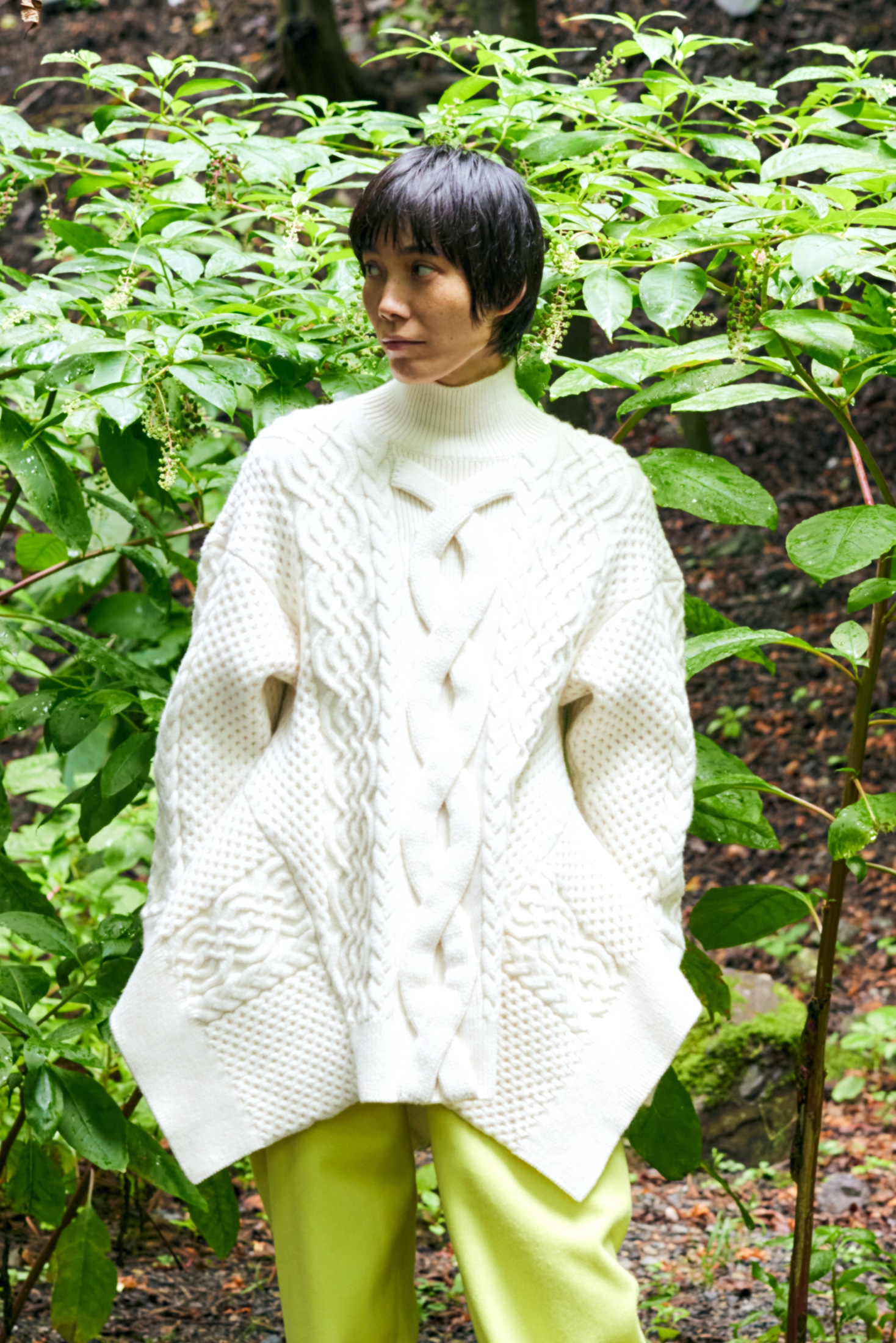 cable asymmetry knit pullover