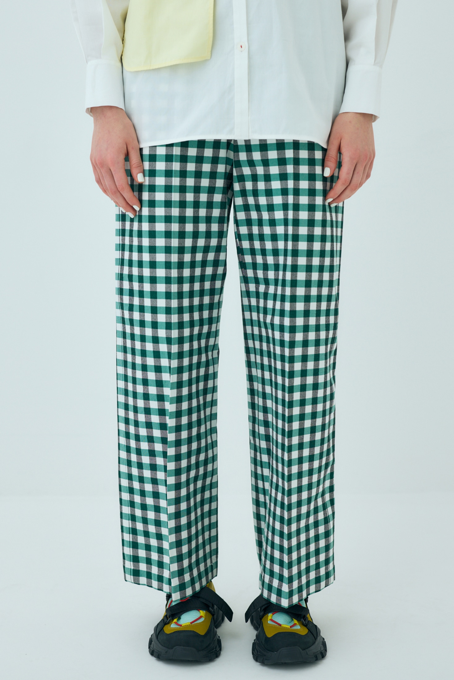 washable center-crease check daily wide pants