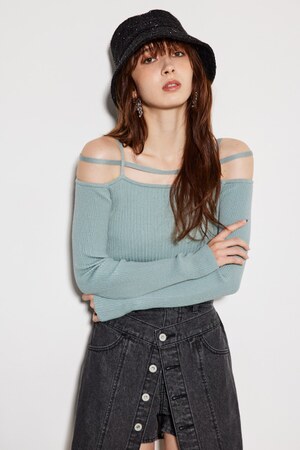 rienda | オフショルダーデザインラインKnit TOP (ニット ) |SHEL'TTER