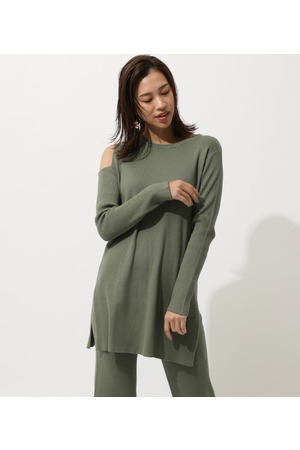 AZUL BY MOUSSY | SHOULDER OPEN TUNIC KNIT TOPS (ニット ) |SHEL