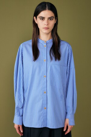 stripe asymmetry-sleeves all-round shirt｜M｜BLU｜shirts and ...